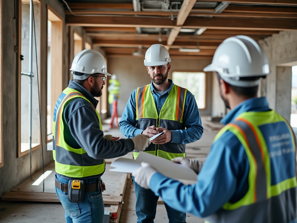 Construction team collaborating on a project plan