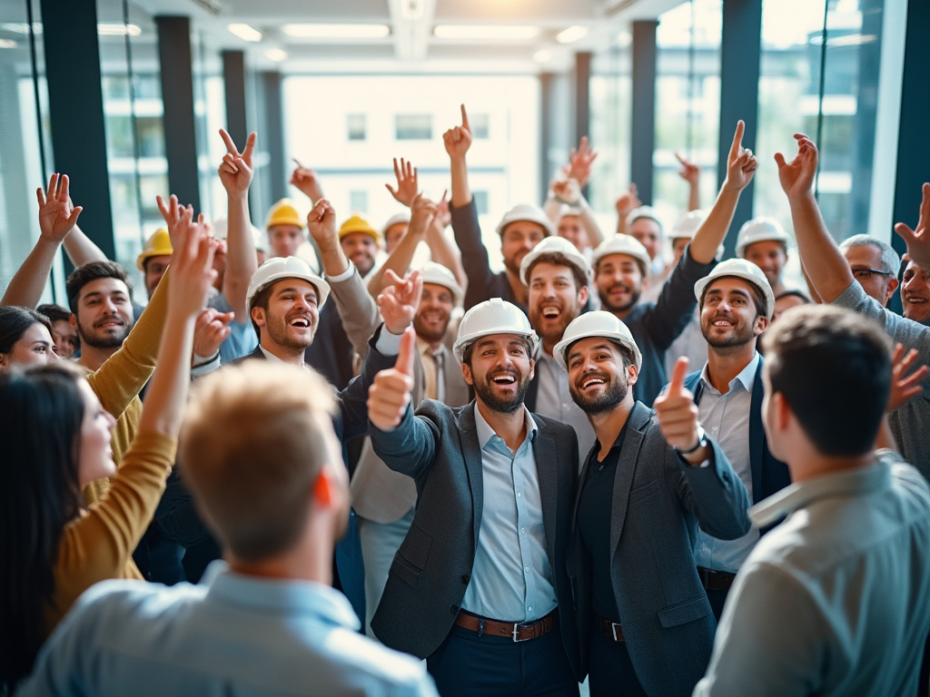 Construction business team celebrating project success